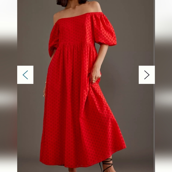 Anthropologie Selected Femme Anelli Off The Shoulder Organic Cotton Eyelet Dress - Picture 5 of 15